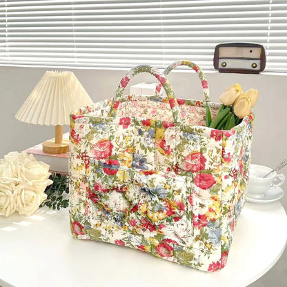 Floral Fabric Storage Bins with Handles – Foldable Desktop Organizer Basket for Clothes, Underwear & Home Decor Multi-Compartment Storage