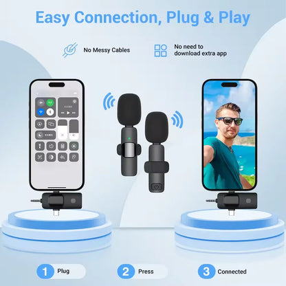 Basix Mini Wireless Lavalier Microphone - Noise Cancelling Portable Mic for iPhone Android Camera Live Interviews