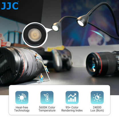 JJC LED Macro Arm Light — 10-Level Adjustable Brightness for Macro Photography, Compatible with Canon, Nikon, Sony, Olympus, Fujifilm DSLR