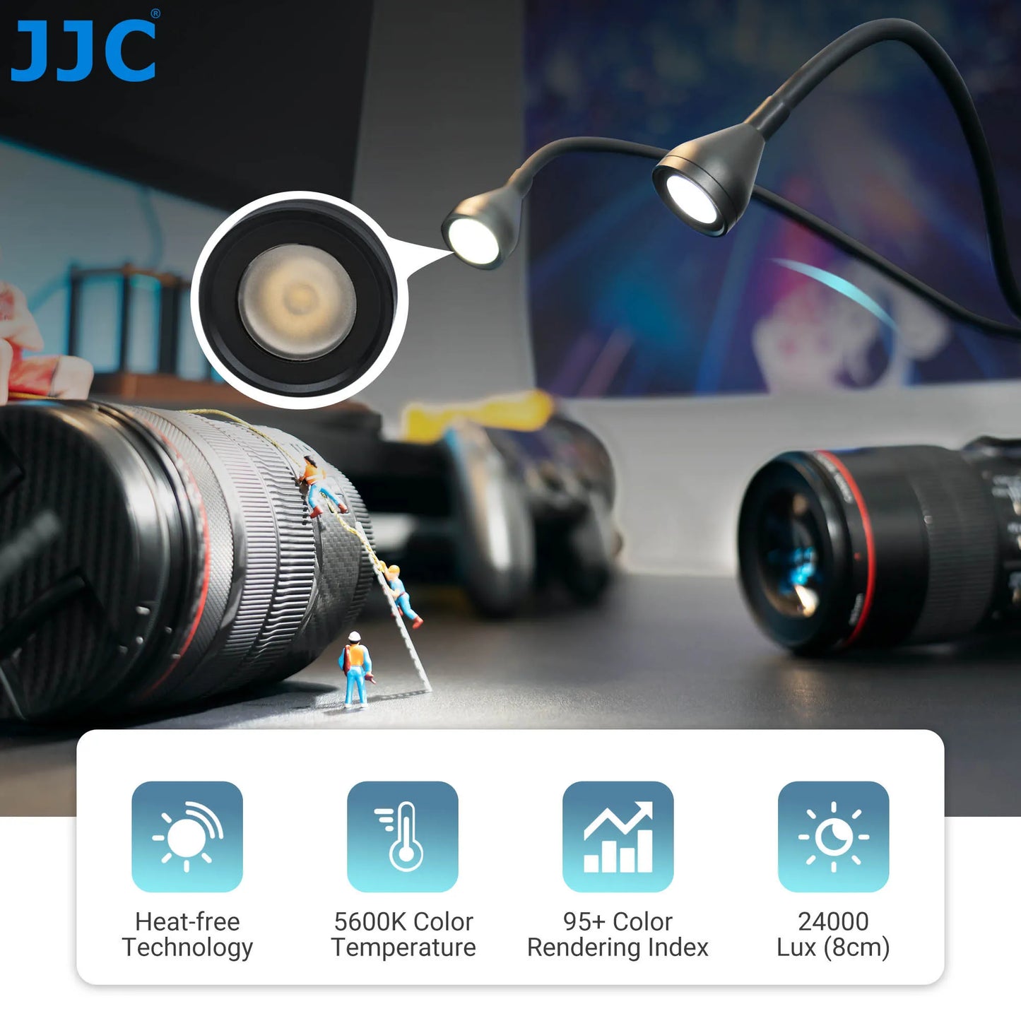 JJC LED Macro Arm Light - Adjustable 10-Level Brightness Photography Lighting for Canon Nikon Sony Olympus Fujifilm DSLR Cameras