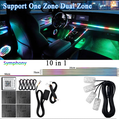 14/18 in 1 RGB LED Car Ambient Light - Acrylic APP Controlled Interior Atmosphere Lamp Kit with 64/213 Colors for One & Dual Zone Lighting