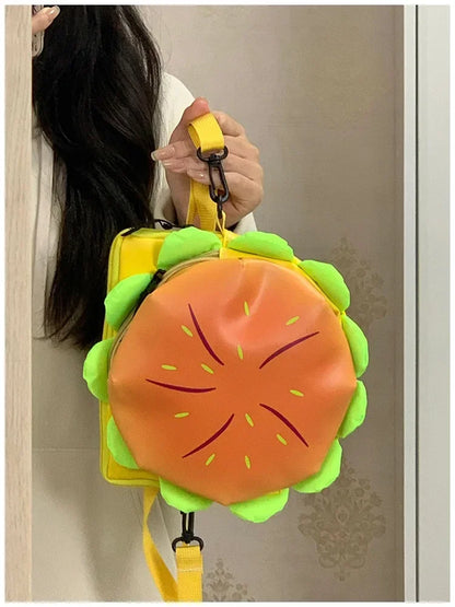 Stylish Hamburger PU Daypack Backpack – Casual Zipper Laptop Bag for Travel, Outdoor, and Unisex Use