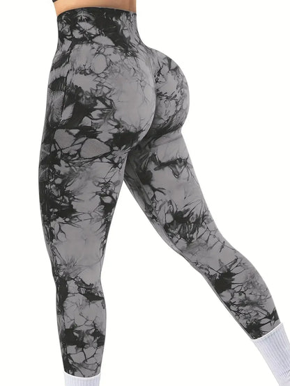 Women’s Tie-Dye Seamless High Waist Yoga Pants – Peach Lift Butt Sculpting Stretch Fitness Leggings