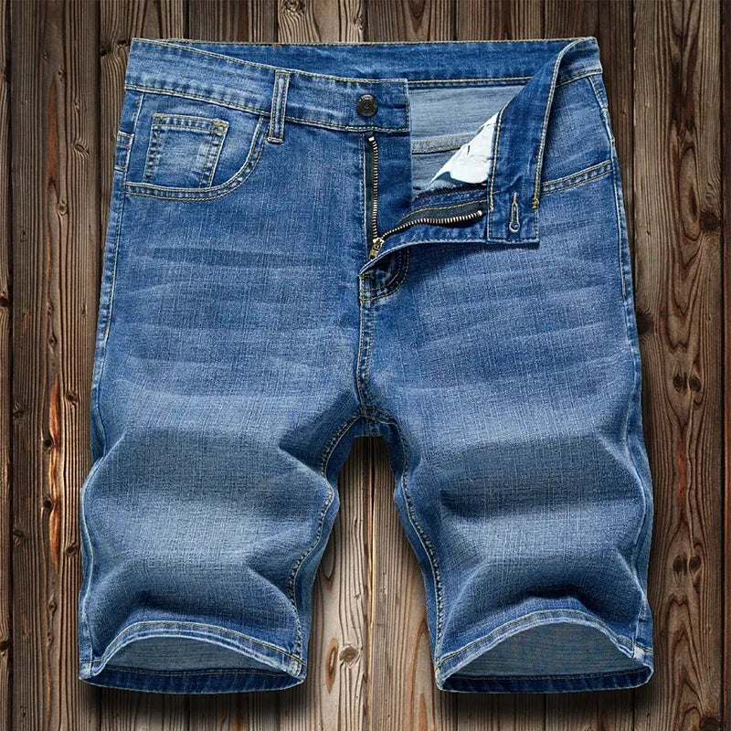 Men's Denim Shorts - 2026 Summer Stretch Slim Straight Jean Shorts in Dark Blue