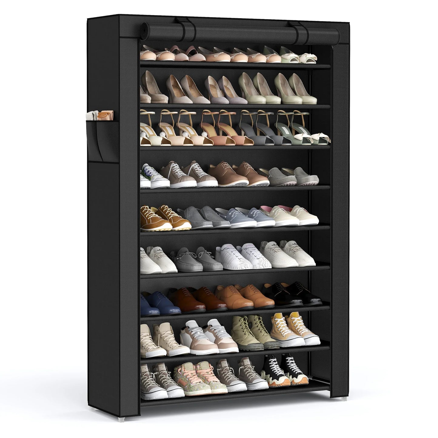 SONGMICS 9-Tier Shoe Rack – Nonwoven Fabric Covered Shoe Organizer for 40-50 Pairs, Entryway Storage Shelf