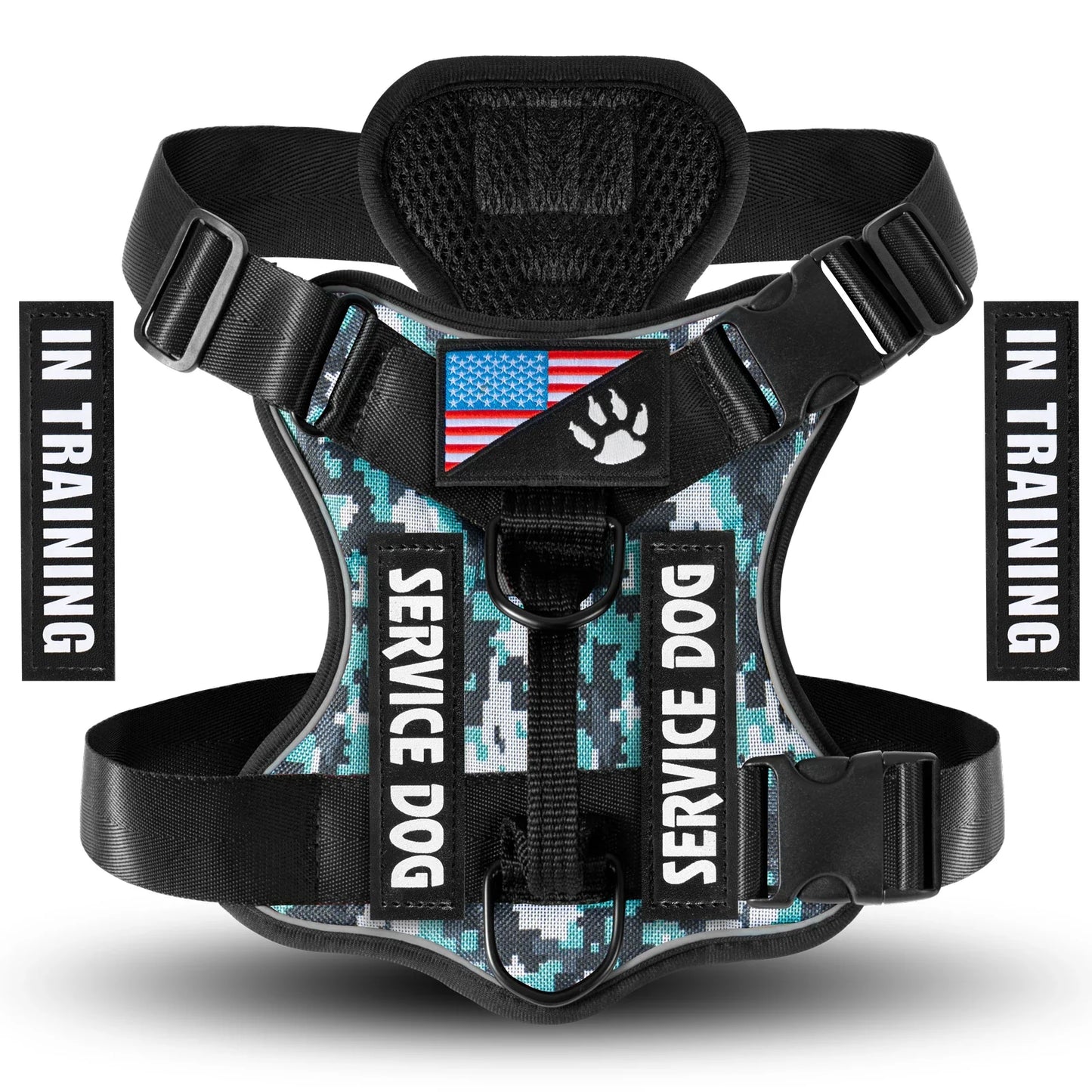 Reflective Service Dog Harness Vest with 5 Patches – Adjustable Soft Oxford Mesh Pet Harness