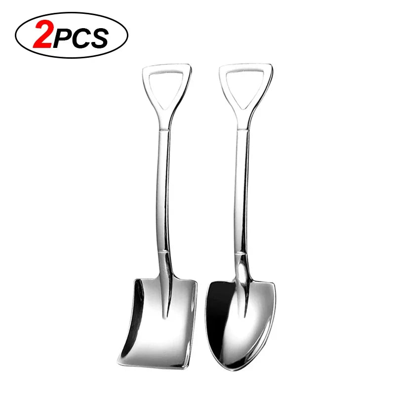 20/2x Stainless Steel Mini Shovel Spoons - Gold and Silver Coffee, Tea, Dessert, Ice Cream Scoops - Kitchen Tableware Set