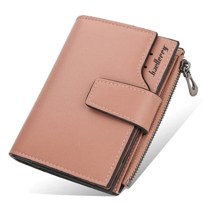 Women’s PU Leather Wallet — Short Hasp Coin & Card Holder, Small Money Bag Clutch in Blue & Red