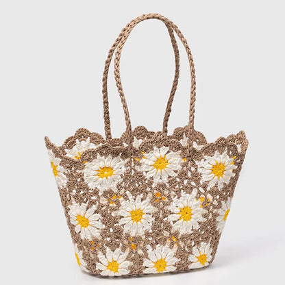 Women’s Handwoven Hollow Flower Handbag – Fashion Leisure Travel Tote Shoulder Bag for Vacation & Everyday Use