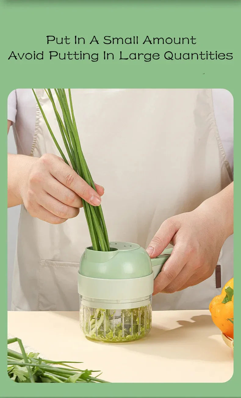 4-in-1 Electric Vegetable Cutter – Handheld Wireless Food Chopper, Garlic Masher & Meat Grinder