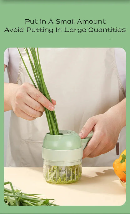 4-in-1 Electric Vegetable Cutter – Handheld Wireless Food Chopper, Garlic Masher & Meat Grinder