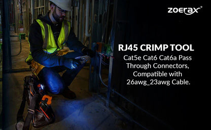 ZoeRax Pass-Through RJ45 Crimping Tool — All-in-One Crimper & Cutter for Cat6a/Cat6/Cat5 8P8C Ethernet