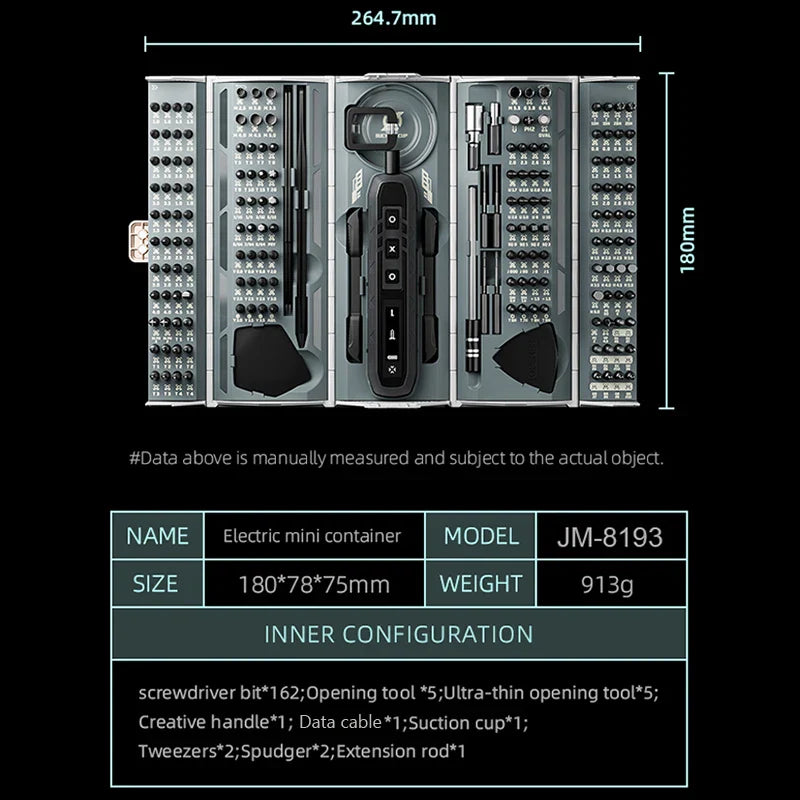 JAKEMY JM-8193 180-in-1 Electric Screwdriver Set – Precision Cordless Tool with Magnetic Bits for Phone, Glasses & Electronics Repair