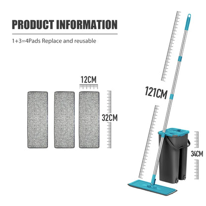 Hands-Free Flat Floor Mop & Bucket Set – Professional Home Cleaning System with Washable Microfiber Pads for Hardwood