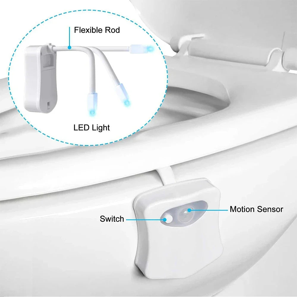 HOMEFISH Wireless Motion Sensor LED Night Light – RGB 8-Color Bathroom & Toilet Lamp for Ambient Lighting