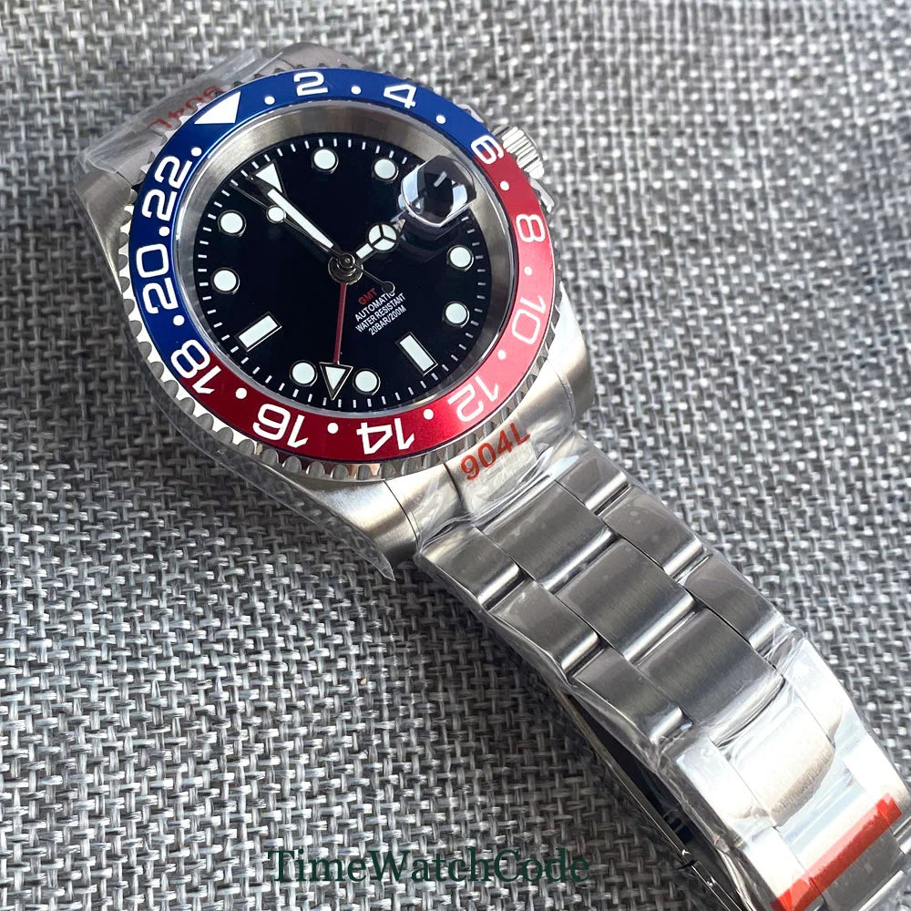 Tandorio 40mm Men’s Automatic Watch – NH34A Movement, GMT Function, Luminous Black Dial, Sapphire Crystal, Auto Date & Rotating Bezel