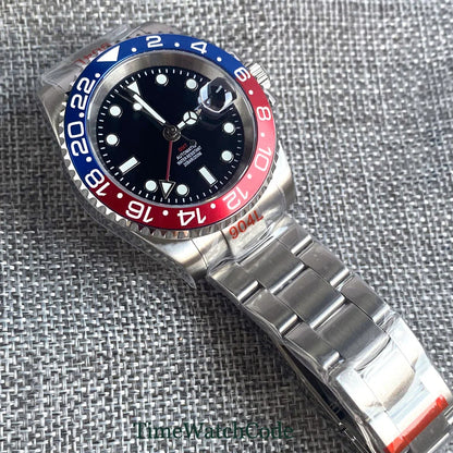 Tandorio 40mm Men’s Automatic Watch – NH34A Movement, GMT Function, Luminous Black Dial, Sapphire Crystal, Auto Date & Rotating Bezel