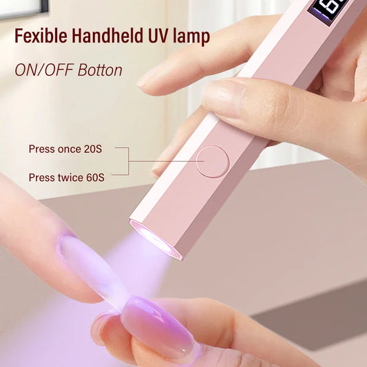Portable Mini Nail Lamp with Timing Display – Rechargeable UV LED Flashlight Nail Dryer for Quick Family Use