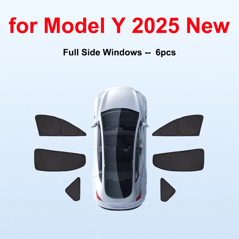 Tesla Model Y Juniper 2025–2026 Sunshade Set – Front, Rear & Side Window Sun Shades, Windshield UV Protection, Outdoor Camping Car Accessories