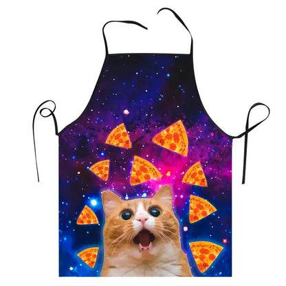 Unisex Space Pizza Cat Meme Bib Apron – 68x95cm Funny Animal Cooking & Baking Tablier for Adults
