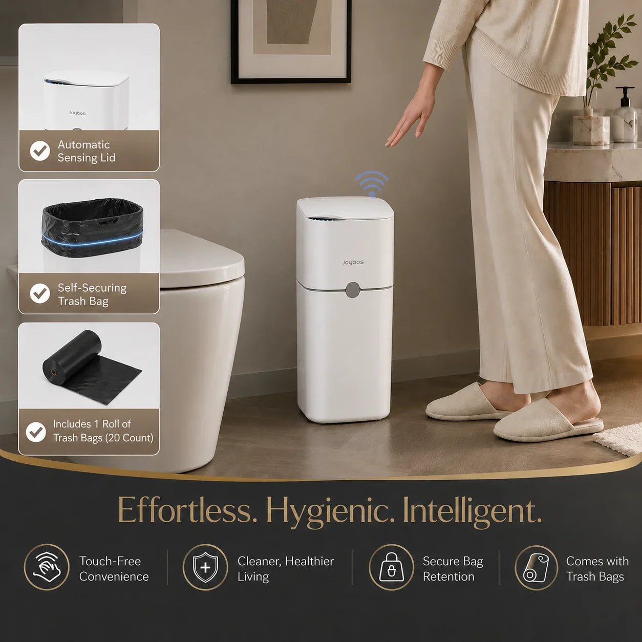 Touchless Smart Trash Can - Motion Sensor Auto Bag-Suction Waste Bin for Small Spaces & RVs