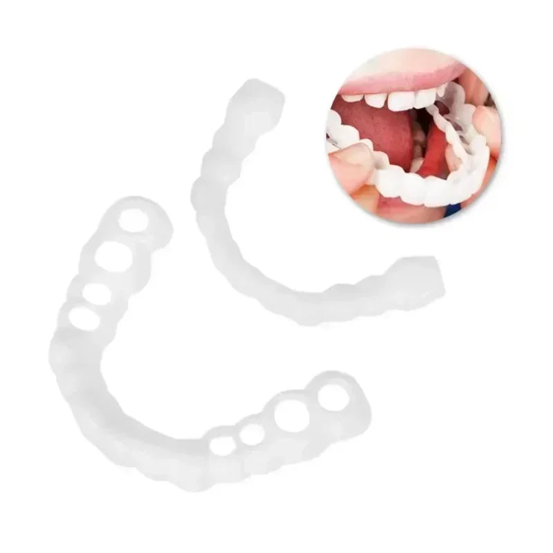 Perfect Fit Teeth Whitening Fake Tooth Cover – Snap-On Silicone Smile Veneers for Upper Teeth, Reusable Cosmetic Tool