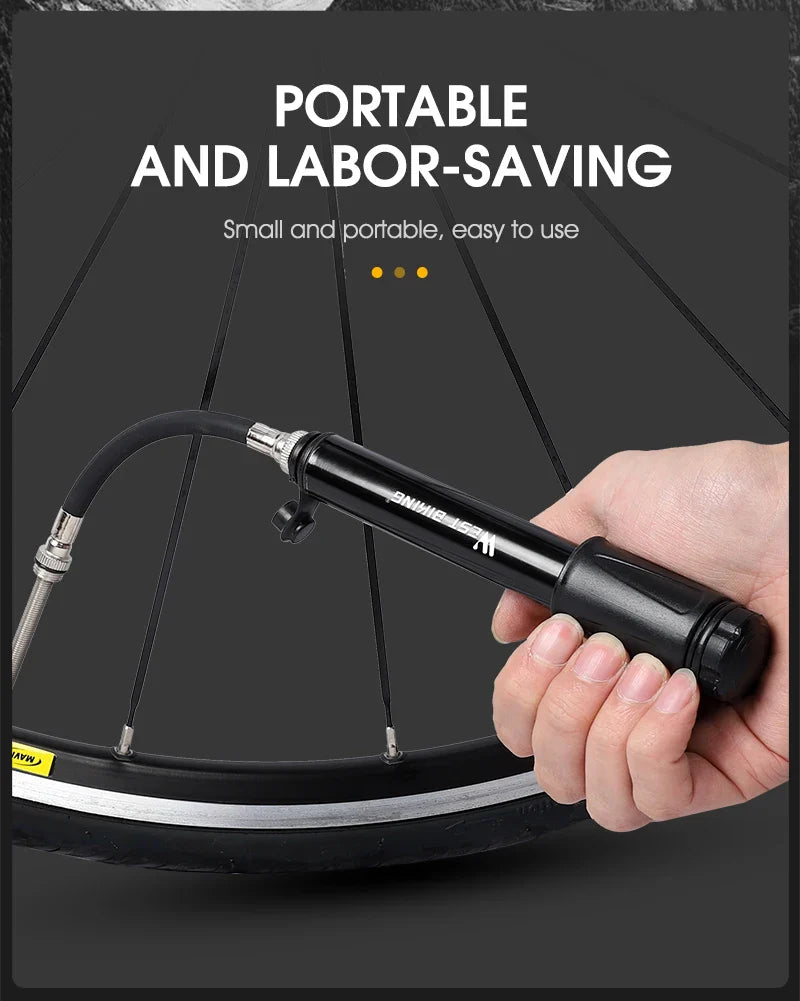 WEST BIKING 130PSI Mini Bike Pump – Portable Aluminum Alloy Hand Air Pump for MTB & Road Cycling, Drop-Proof & Ultralight
