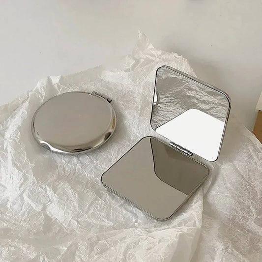 Portable Stainless Steel Makeup Mirror – Foldable Handheld Cosmetic Mirror for Women, Various Shapes