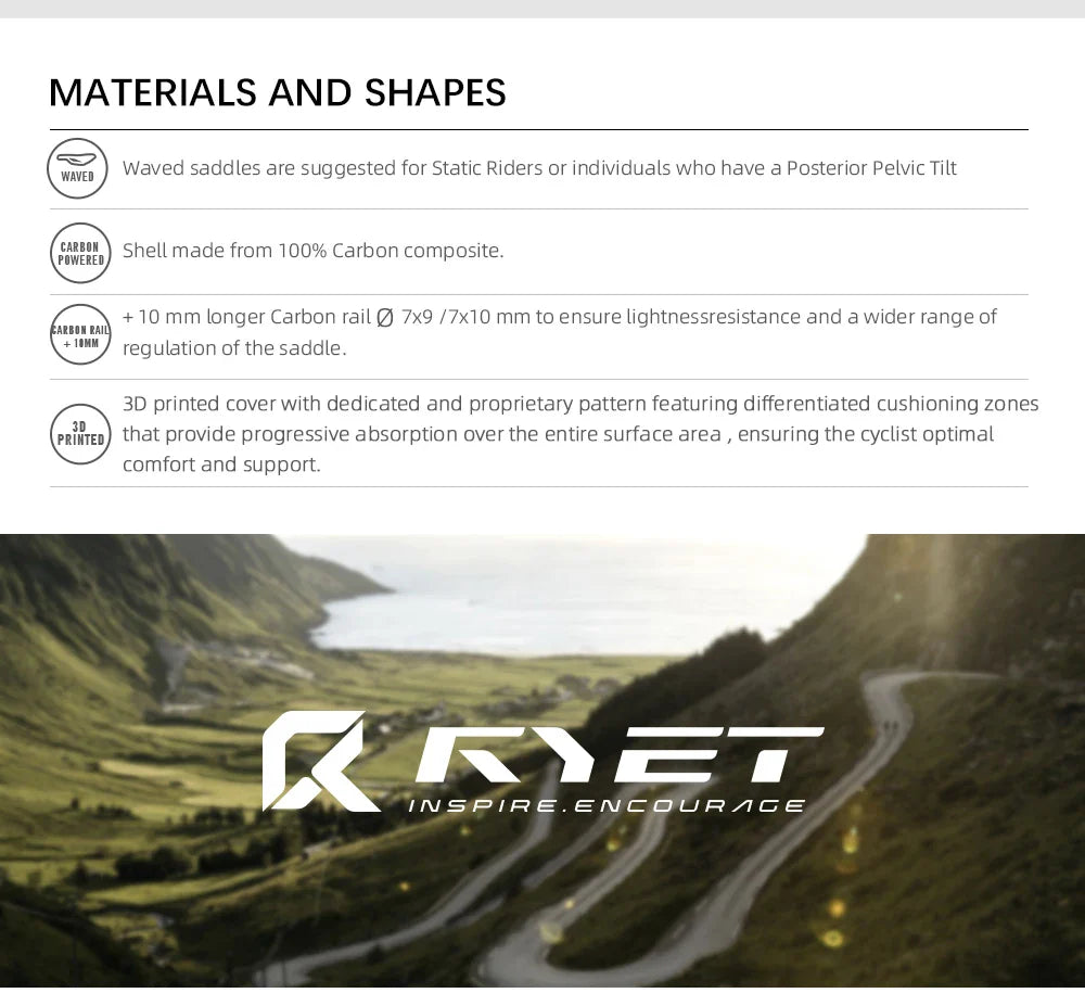 RYET Ultra Full Carbon 3D Printed Bike Saddle — 145mm Lightweight MTB Seat with High Modulus Carbon Fiber Base