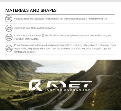 RYET Ultra Full Carbon 3D Printed Bike Saddle — 145mm Lightweight MTB Seat with High Modulus Carbon Fiber Base