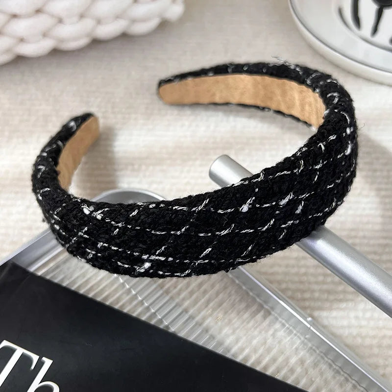 Autumn/Winter Black & White Plaid Headband – Sponge Wide Hair Band, Elegant Hair Hoop for Women & Girls, Fashion Hair Accessories