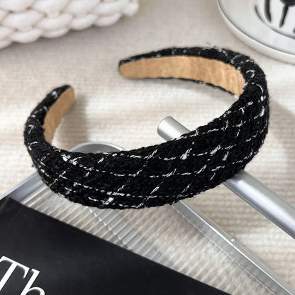 Autumn/Winter Black & White Plaid Headband – Sponge Wide Hair Band, Elegant Hair Hoop for Women & Girls, Fashion Hair Accessories
