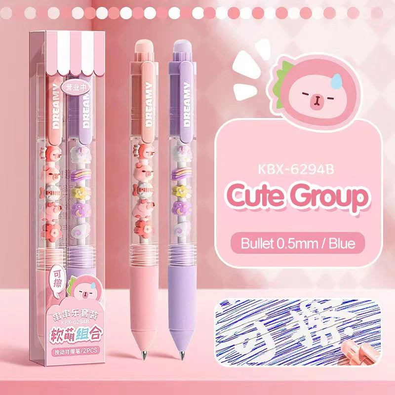Press-to-Wipe Cartoon Neutral Ballpoint Pen with Thermal Eraser for Students – Crystal Blue, Easy to Wipe, Third Grade