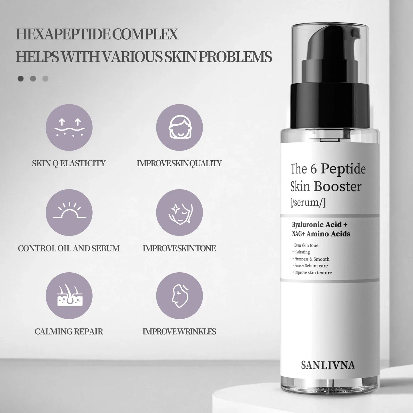 6 Peptide Essence Facial Skin Care Set — Collagen Anti-Aging, Brightening, Moisturizing & Nourishing Treatment