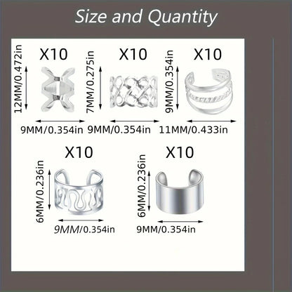50PCS Alloy Hair Jewelry for Braids — Metal Dreadlock & Braid Clips, Non-Piercing Ear, Beard Beads & Hair Cuffs