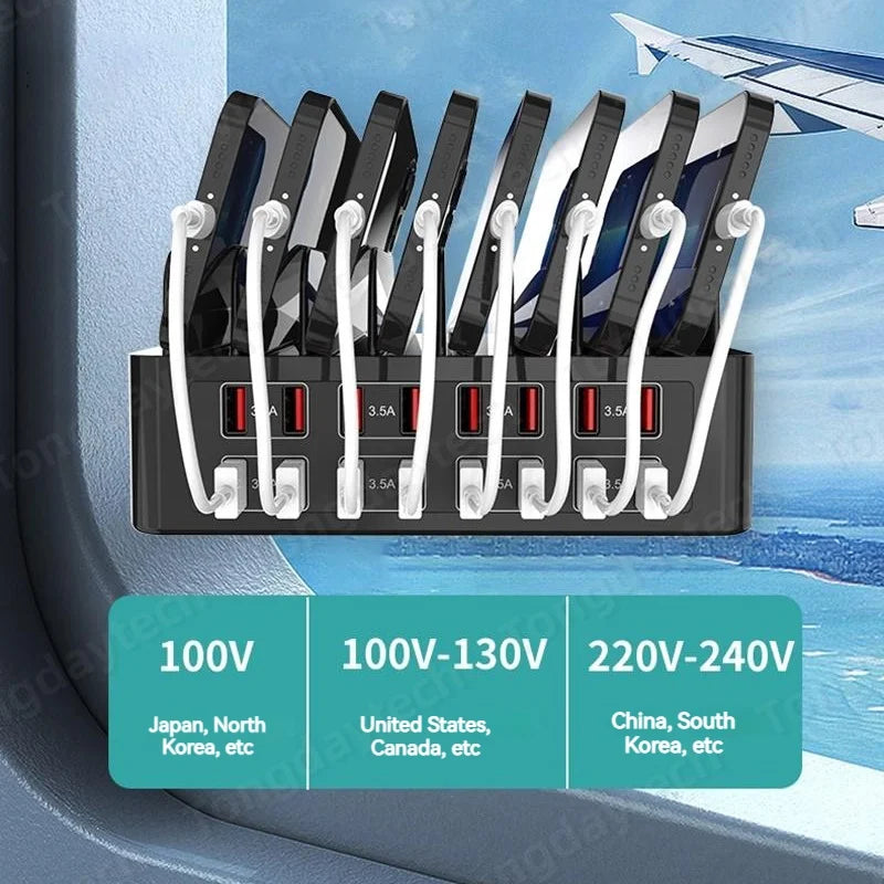 150W Universal Multi USB Fast Charger – 16-Port 3.5A Max Charging Station Stand for iPad, iPhone 14/13, Samsung S22, Xiaomi Tablet