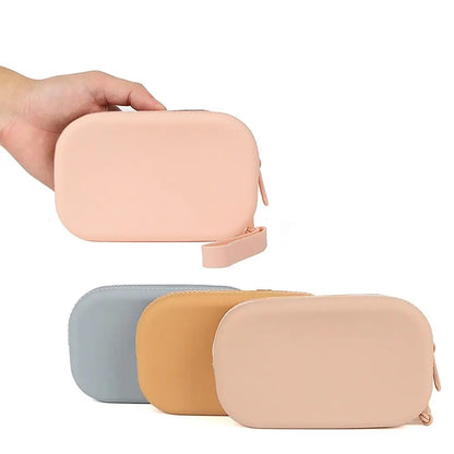 Silicone Cosmetic & Organizer Bag — Vintage Waterproof Zipper Pouch for Earphones, Coins, Travel, Women & Girls