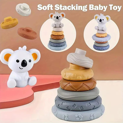 Baby Montessori Sensory Development Set – Koala & Rabbit Stacking Tower, Fine Motor Skills Learning Toys
