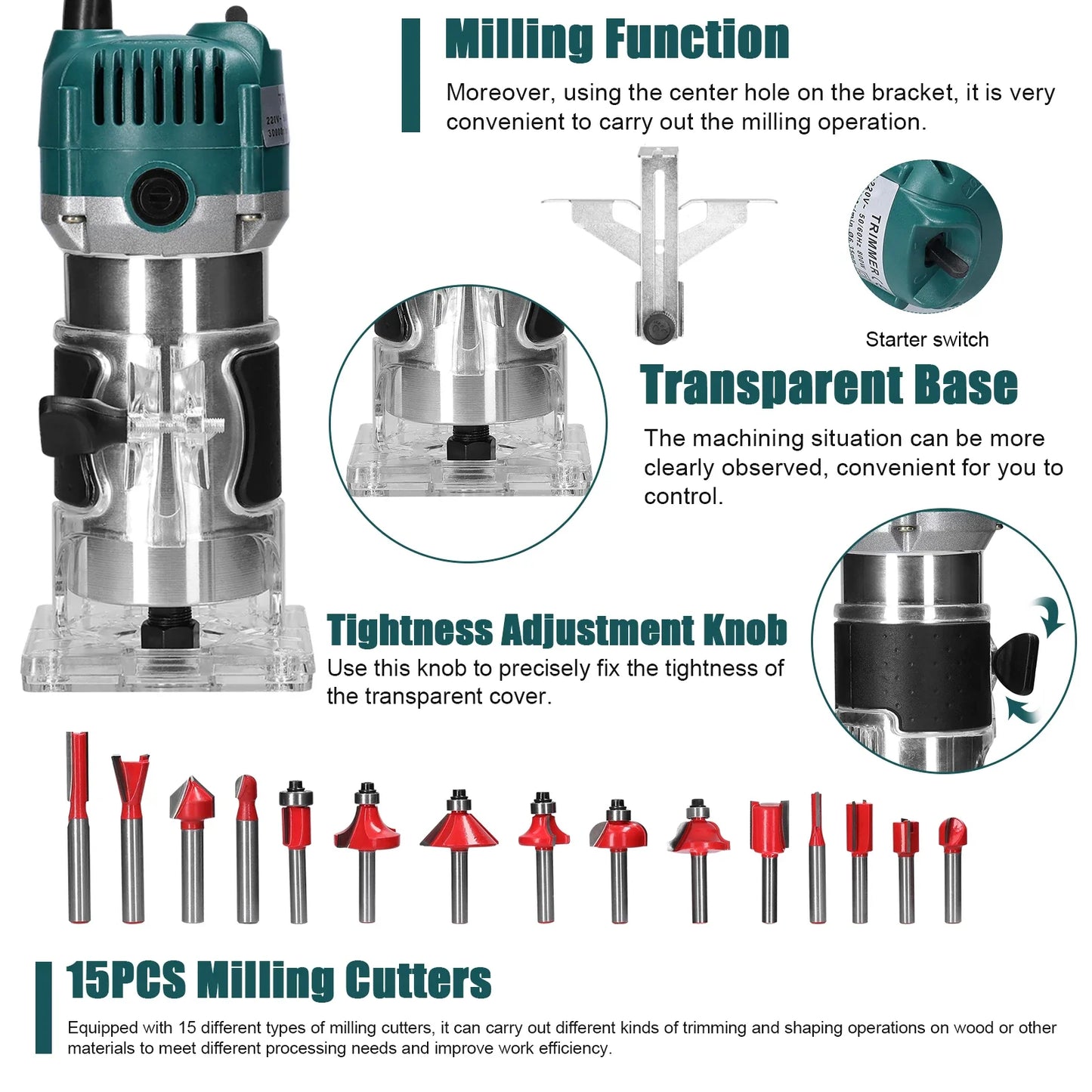 Multifunctional Woodworking Electric Trimmer - Router, Milling, Engraving & Slotting Carving Tool