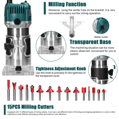 Multifunctional Woodworking Electric Trimmer - Router, Milling, Engraving & Slotting Carving Tool