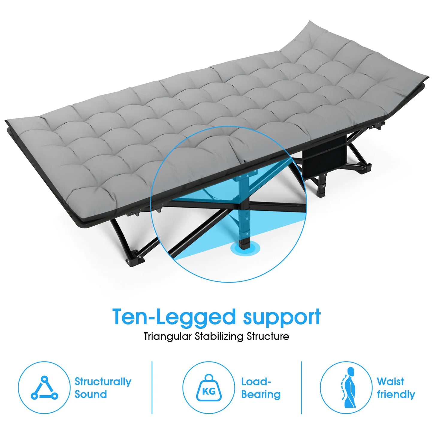 Folding Camping Cot – Portable Heavy Duty Outdoor Bed for Adults, Beach, RV, and Noon Break, 200KG Weight Capacity