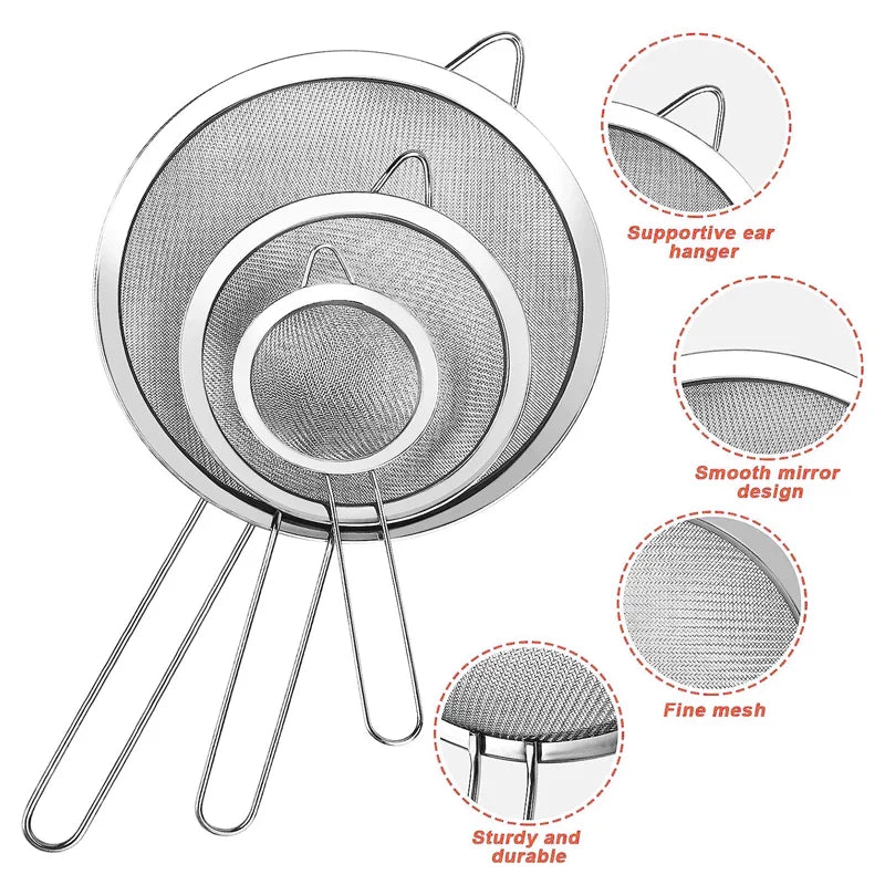 1/3/4pcs Stainless Steel Fine Mesh Strainer – Oil, Flour, and Pastry Sieve for Baking & Kitchen Use