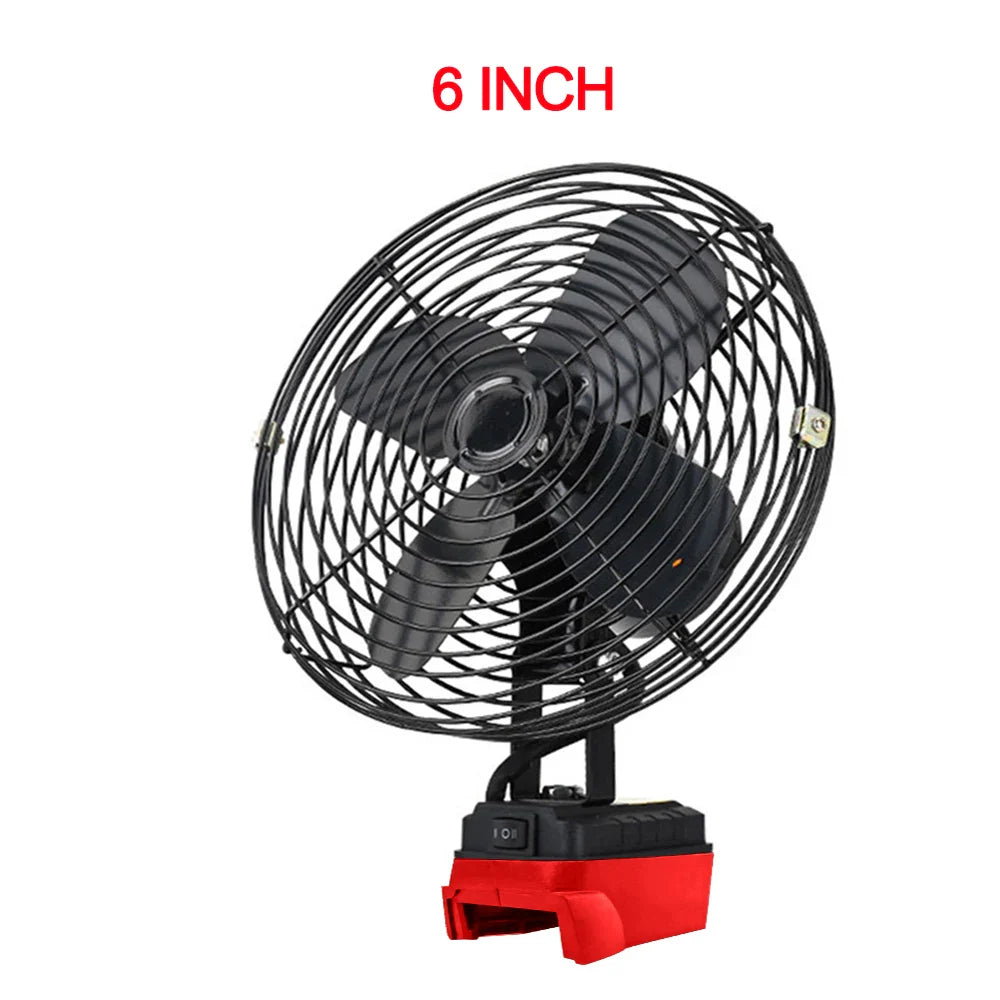 6/8-Inch Portable Outdoor Camping Fan – Wireless Desktop Metal Fan Compatible with Makita, Dewalt & Milwaukee 18V Batteries
