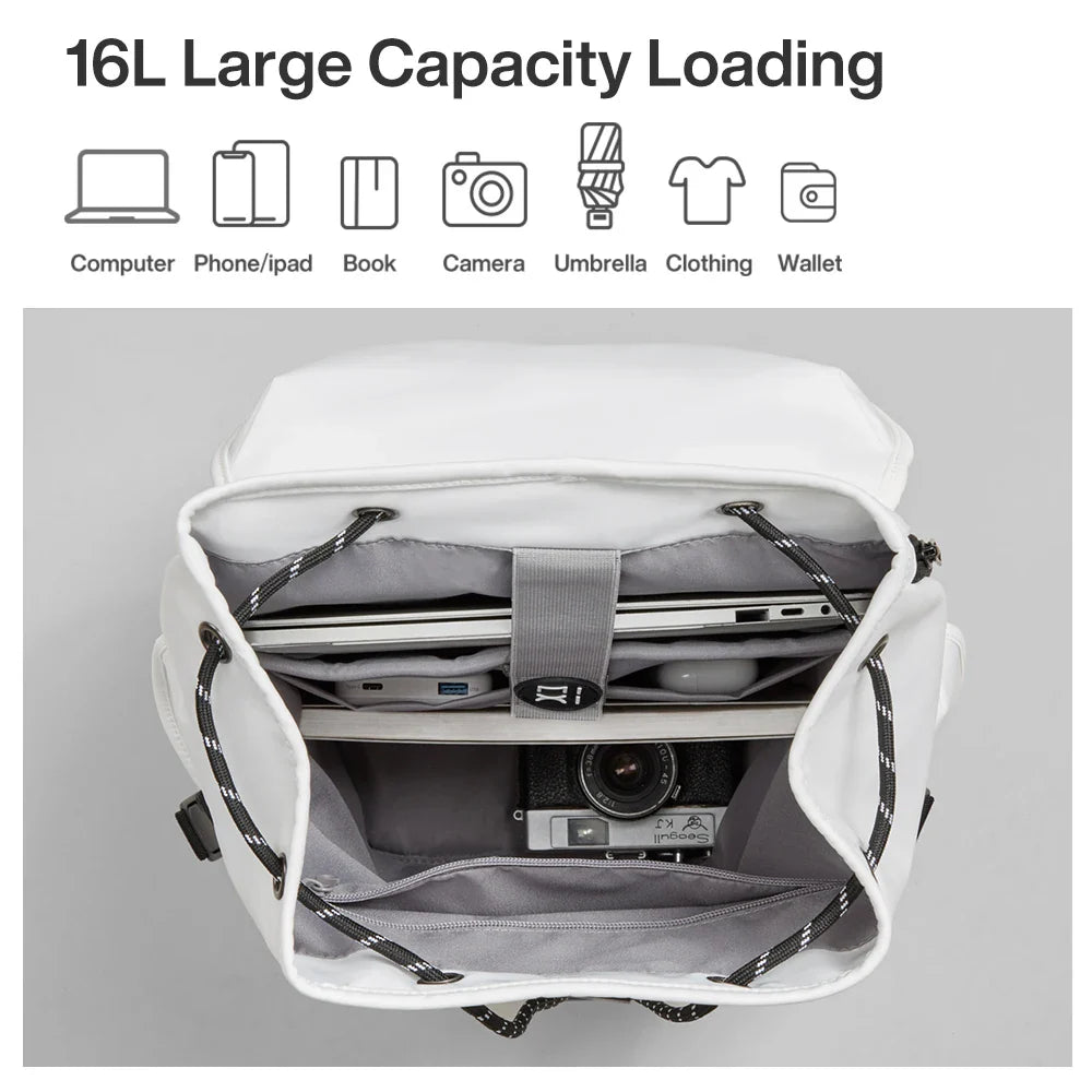 Mixi 16'' Waterproof Laptop Backpack - Lightweight Casual Travel Bag for College Students, Men and Women, 17 Inch White Rucksack