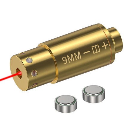 9MM Red Dot Laser Bore Sighter – Brass Optics Cartridge for Pistol & Rifle Scope Hunting with 6 Batteries