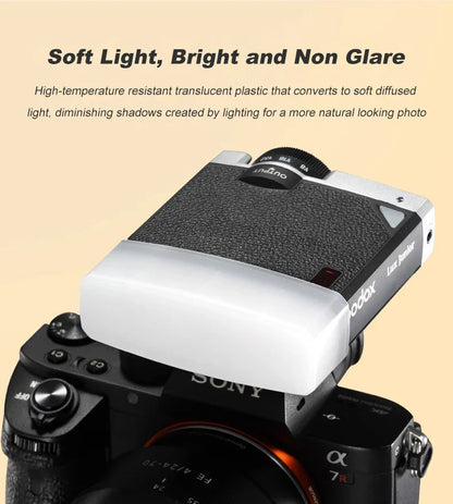Godox Lux Junior Retro Speedlite — Flash with White, Yellow & Blue Diffuser Softbox