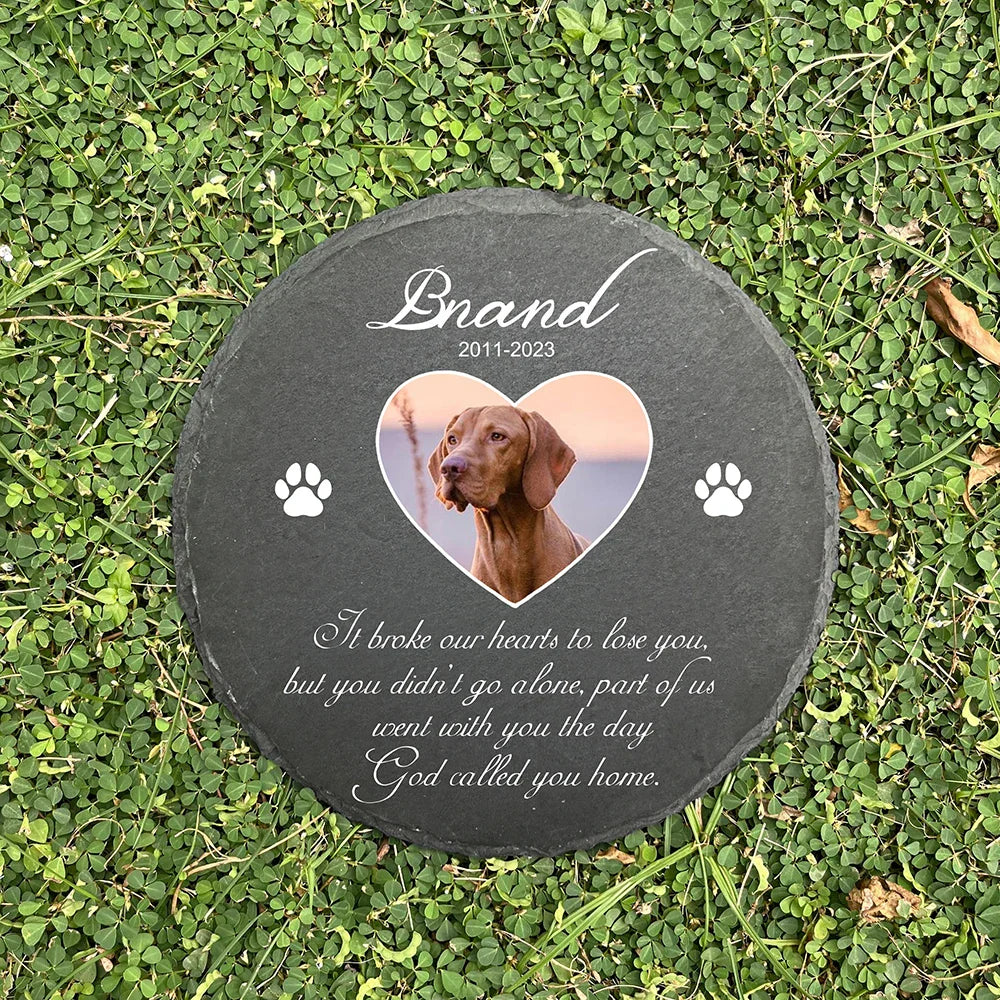 Personalized Pet Memorial Stone – Custom Dog Grave Marker Plaque with Photo & Name for Garden Slate