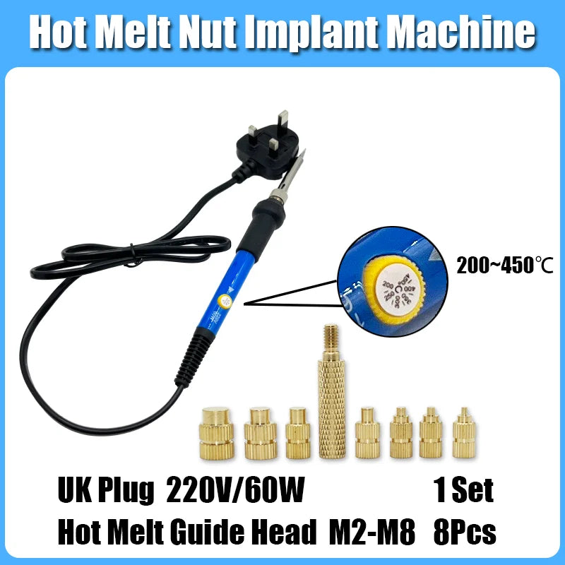 Heat Set Insert Kit for 3D Printing – M2–M6 Brass Threaded Nuts & Soldering Iron Tip for Plastic Insertion