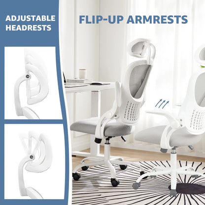Mesh Ergonomic Office Chair – Adjustable Headrest, Flip-Up Arms, Comfortable Lumbar Support for Home & Office