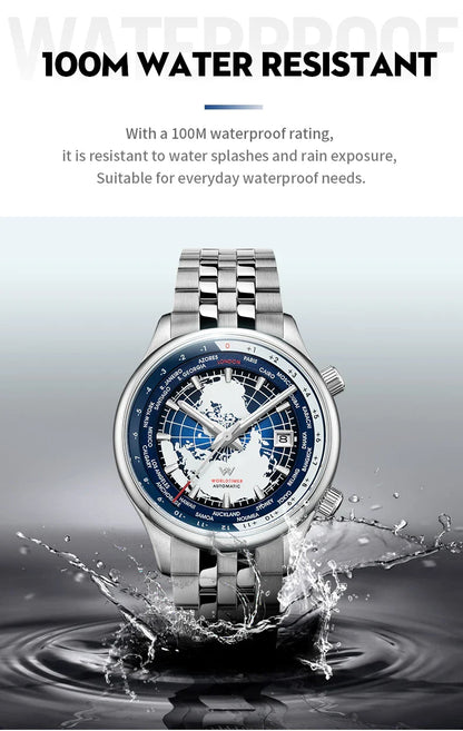 WM Welly Merck Automatic Mechanical Men’s Watch — High-Quality Sapphire, World Time, WM057 Luxury Timepiece